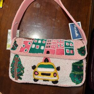 Christmas Cityscape Pink Beaded Women's Bag